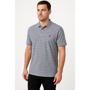 Jonnie-O Men's Performance Polo‎ Shirt Striped Short Sleeve Blue UPF 50 Size L